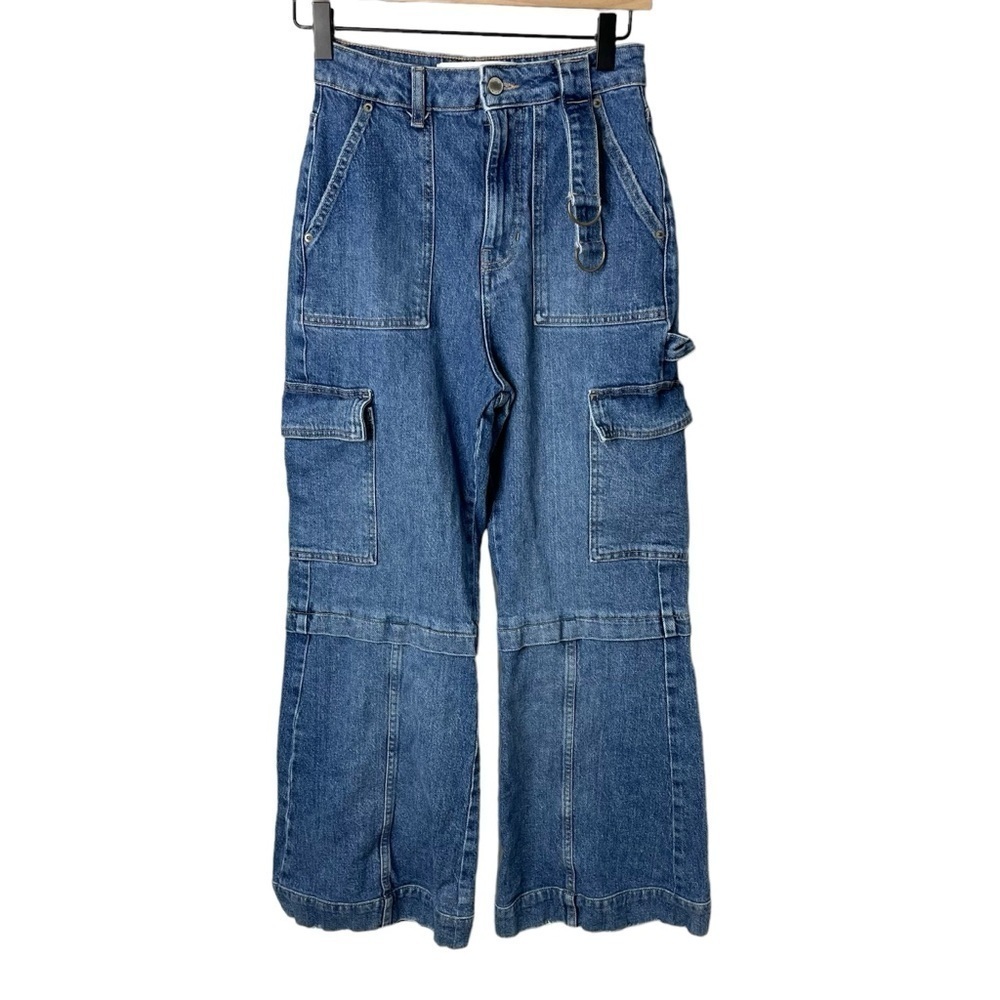 Social Tourist Ultra High Rise Cargo Wide Leg Jeans Size 25 - Picture 1 of 7
